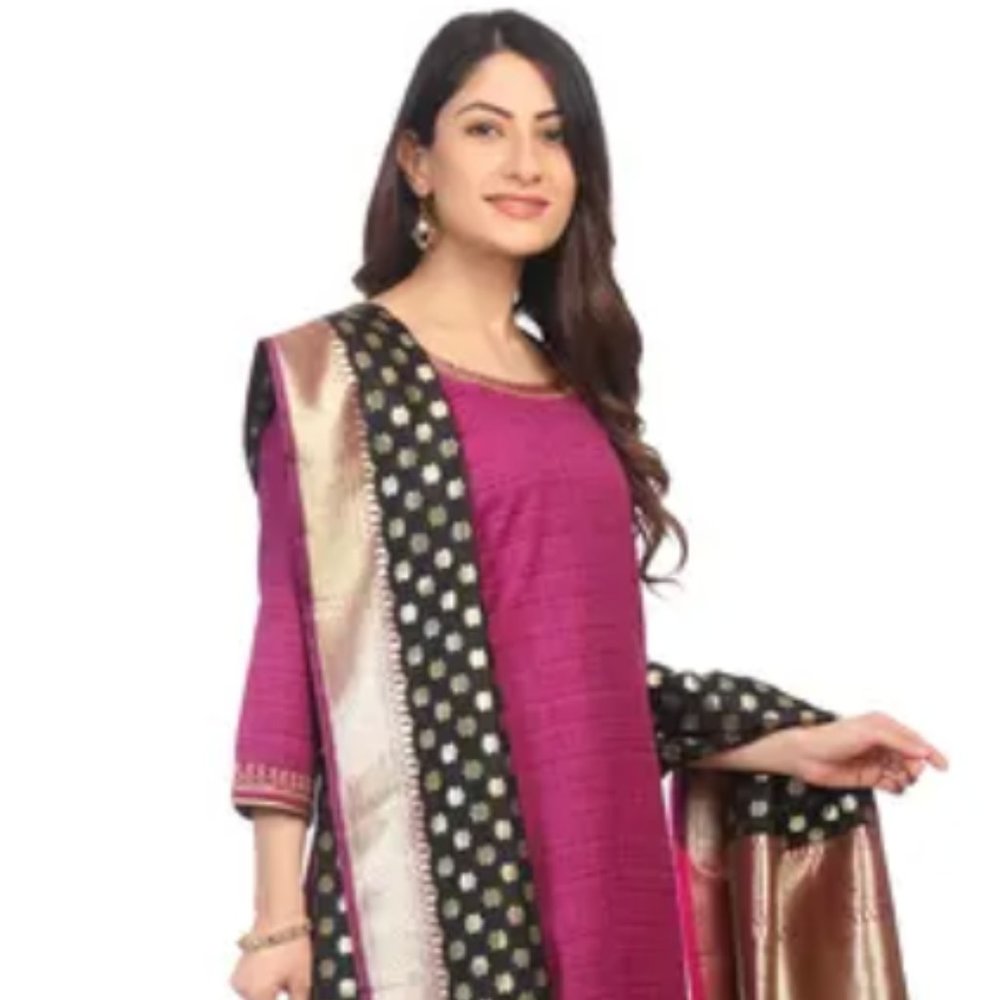 BIBA India Purple Art Silk Straight Suit Set(36)